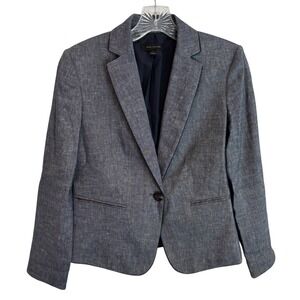 Ann Taylor Blazer Womens 0 XS Gray Linen Cotton Blend Single Button Professional